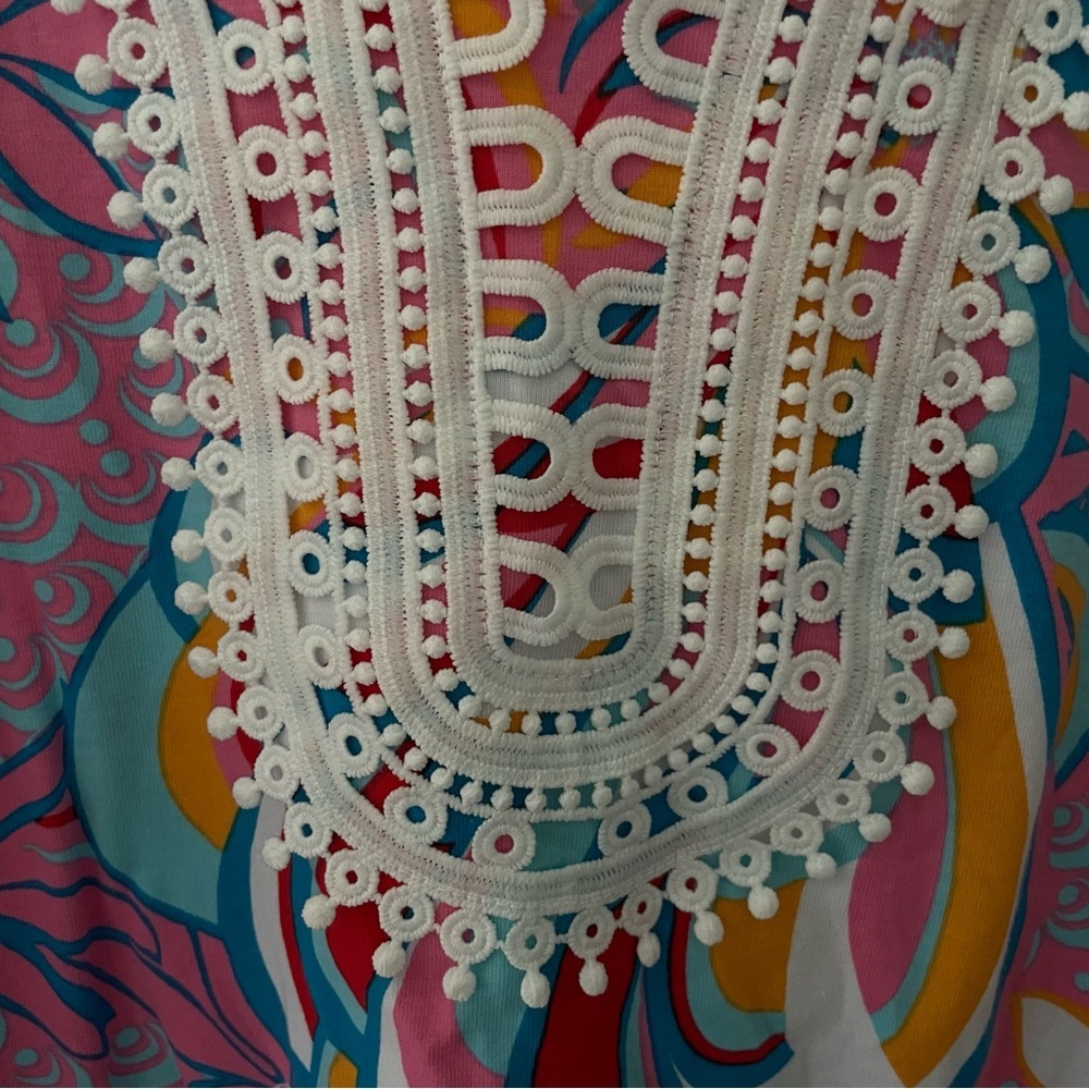 Talbots Women's Colorful Tunic Top Crochet Detail Neck Beachy Size 1X - Picture 3 of 8